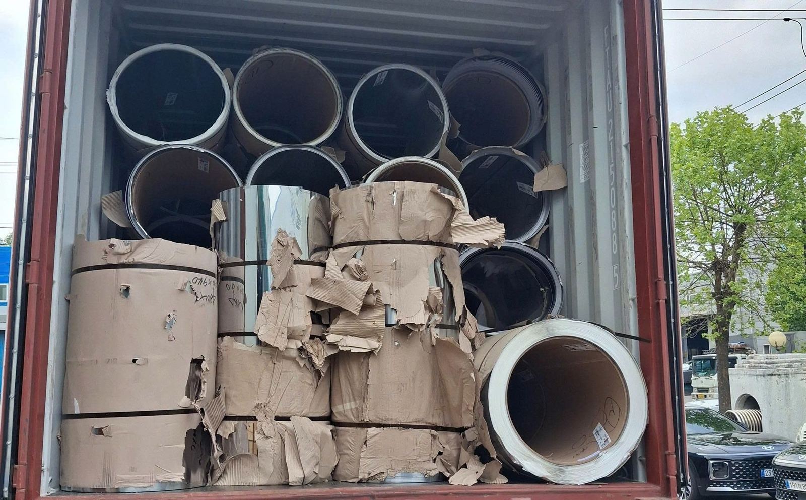 Stainless steel coils in a container